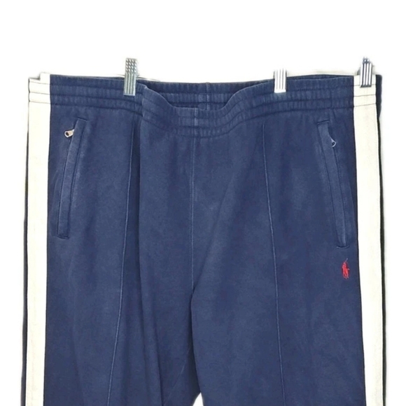 VTG 90s Polo Ralph Lauren Baggy Wide Leg Track Pants Men 2XB Navy Pony Lounge - Picture 4 of 13